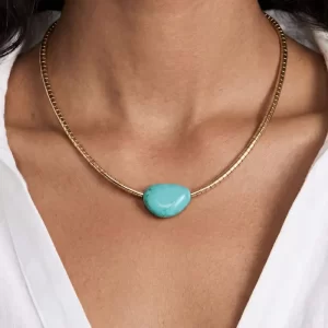 Ettika Gold Beaded Turquoise Nugget Necklace – Women's Boho Jewelry Accessory