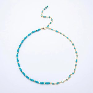 18K Gold Filled Floating Turquoise Multi Cut Rondelle Bezel Half Cable Gemstone Floating Necklace Chain 19 Inch Necklace Lariat